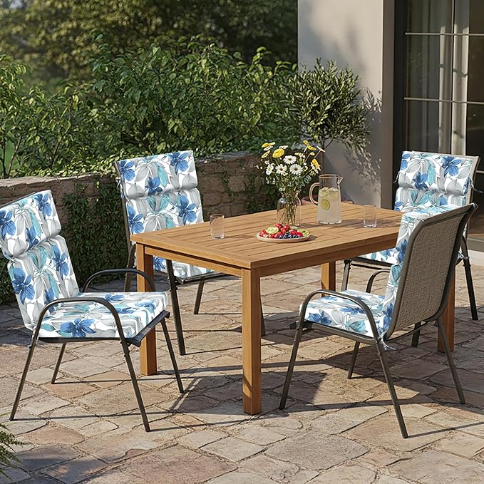 DYTXIII Outdoor High Back Chair Cushions Set of 2, 44"x22" Water Repellent Patio Seat Cushions with Elastic Sponge, All Weather Chair Pads for Rocking, Dining, Patio Furniture - Clemens Noir Blue