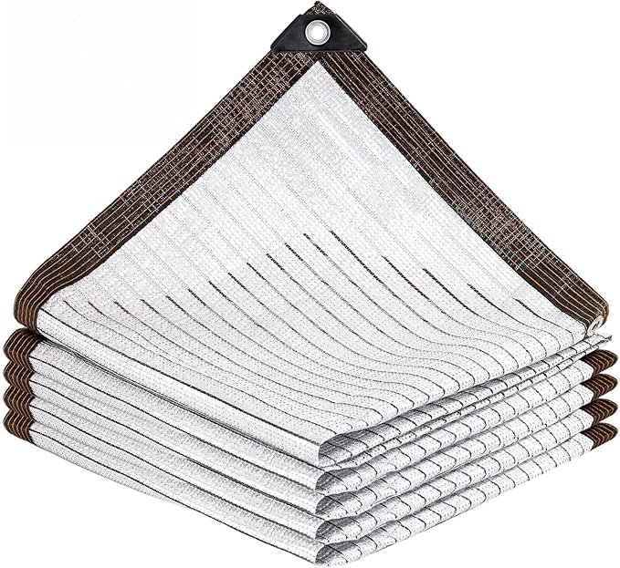 FUANGUI 85% 10x10FT Aluminum Shade Cloth, Durable Aluminum Reflective Tarp, Sun Aluminum Cover for Garden, Car, Outdoor Pergola, Greenhouse, Chicken Coop and Dog Kennel