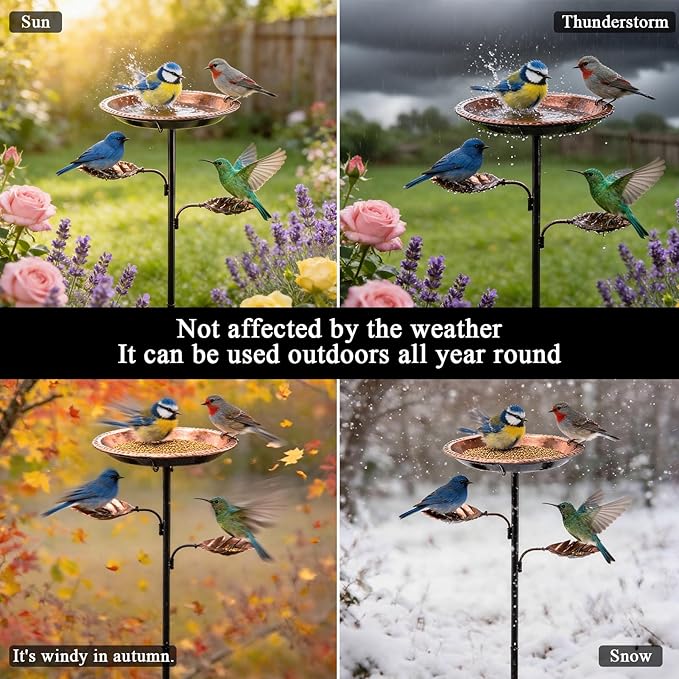 3 in 1 Metal Bird Bath for Outside, 35.43" Freestanding Birdbath with 5 Prong Stake Base, 12" Bowl, Vintage Bronze, Garden Patio Yard Decor