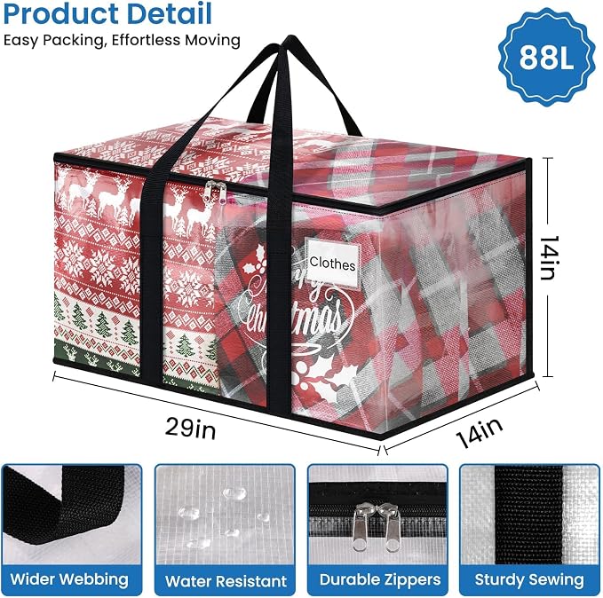 RoomHacks Moving Bags, Heavy Duty Large Storage Bags, 88L, 4 Pack, Clear