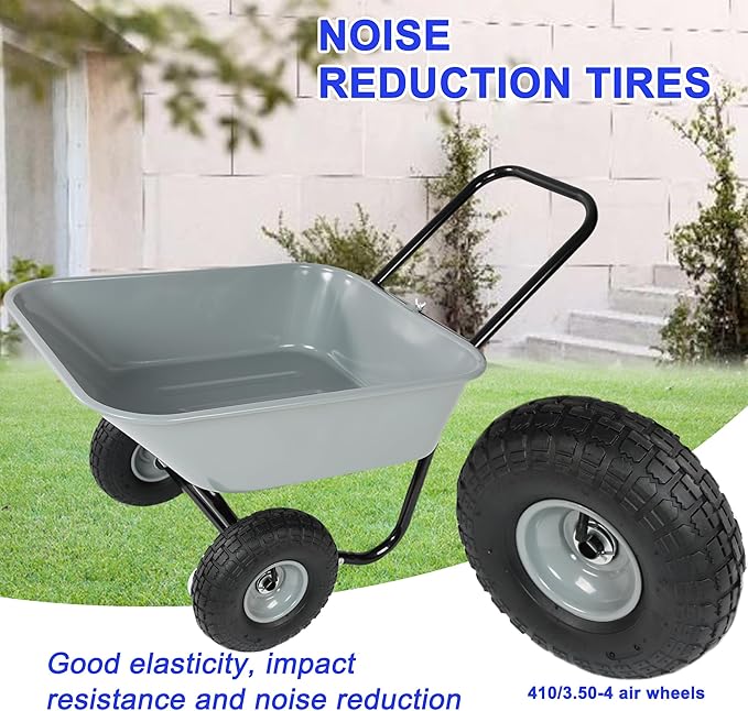 35L Dual-Wheel Garden Wheelbarrow, 10" Air-Filled Tires and Leakproof Hopper, Waterproof Heavy-Duty 330lbs Capacity Yard Cart for Soil, Water Rocks Warehouse Farm, and Outdoor Cleanup