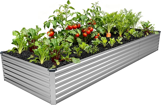 DIIYIV 12x4x1.5FT Galvanized Raised Garden Bed,Vegetable Boxes-Rectangle Metal Flower Box,Large Planter Raised Beds Outdoor Garden for Planting,Fruit,Herb-Silver