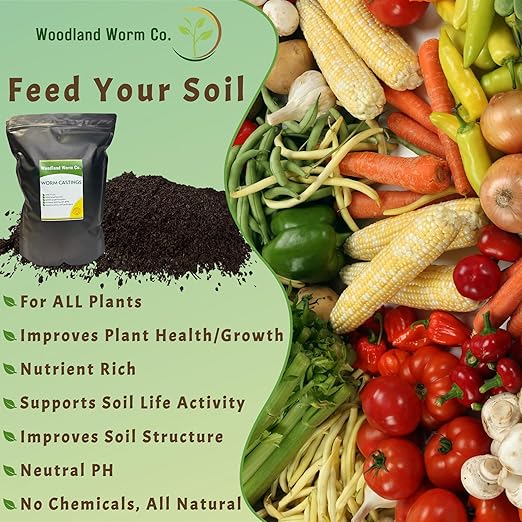 Earth Worm Castings for Plants 5 LB - Soil Amendment and Natural Fertilizer for Gardening, Vegetables, Lawns and Indoor Plants - Odor-Free, All-Natural