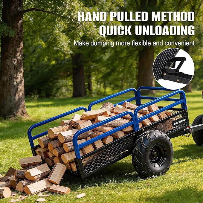 BILT HARD Heavy Duty 1500 lbs Capacity ATV Dump Cart, 11 Cu.Ft Tow Behind Garden Trailer, Pull Behind Yard Dump Trailer for Mowers, Tractor, ATVs