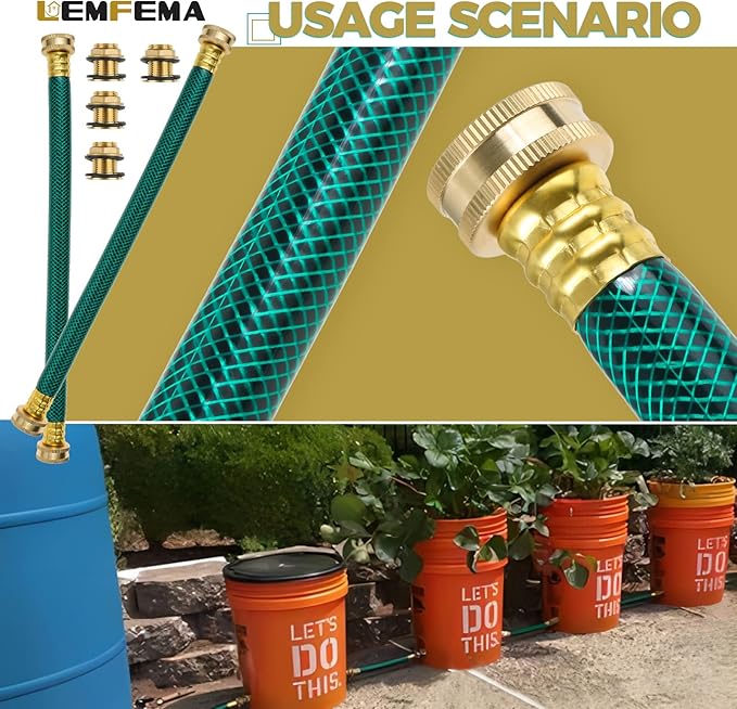2PCS Rain Barrel Linking Kit - 2 x 14 inch Hose and 4 x Brass Bulkhead Tank Fittings
