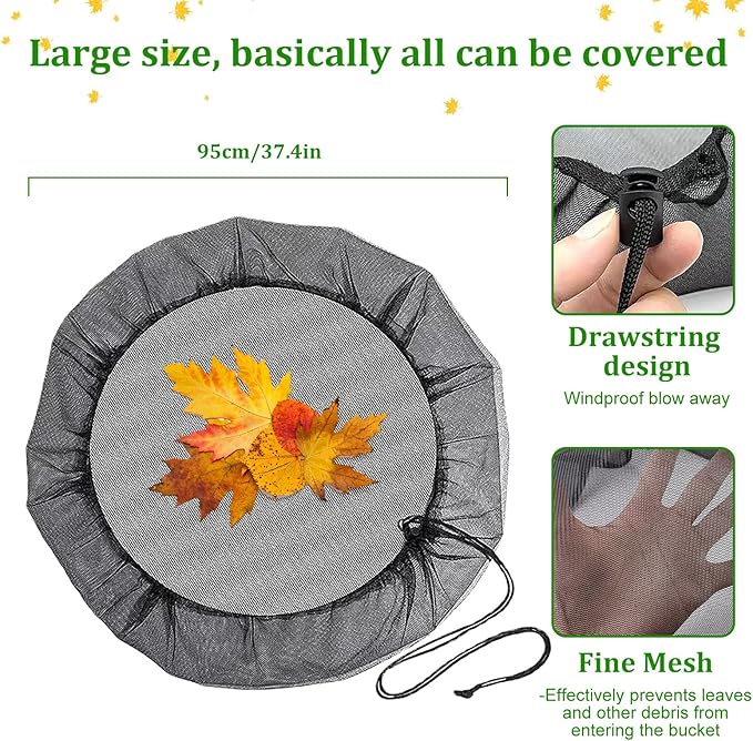 Rain Barrel Accessories Mesh Cover with Drawstring Collection Buckets Cover Tank Harvesting Tool Protector Preventing Fallen Leaves Debris Small Objects in Outdoor Garden(37.4 Inch) (2)