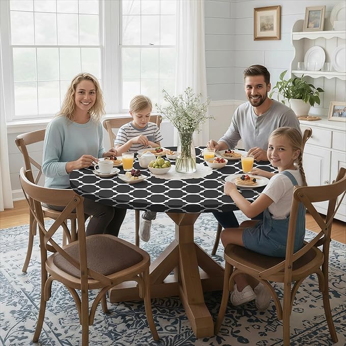 Fitted Round Tablecloths Reusable Stain Resistant Table Clothes Vinyl Indoor Outdoor Circular Cover for 45-54" Table House Party Gear Gifts Summer Autumn Camper Patio Picnic Accessories