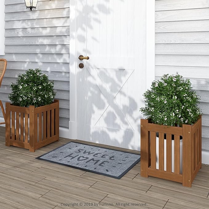 Furinno TIOMAN Planter Box Set of 2, Hardwood Flower Box, Cube Garden Box, in Teak Oil, Outdoor Indoor, Garden, Patio, Balcony, Light Wood