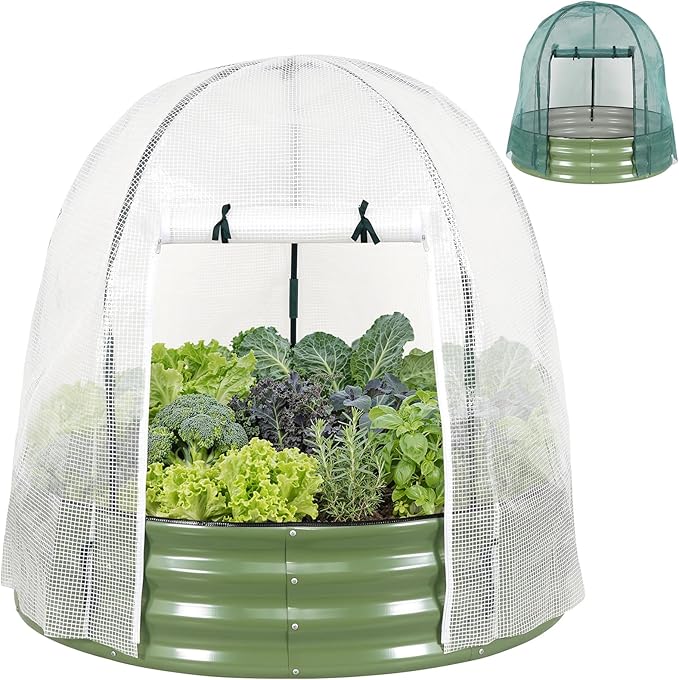 Galvanized Raised Garden Bed with Cover | 4x4x1FT Metal Planter Box Outdoor with Greenhouse PE Cover for Winter & Mesh cover for Summer | 3-in-1 Raised Bed with Windows for Easy Gardening