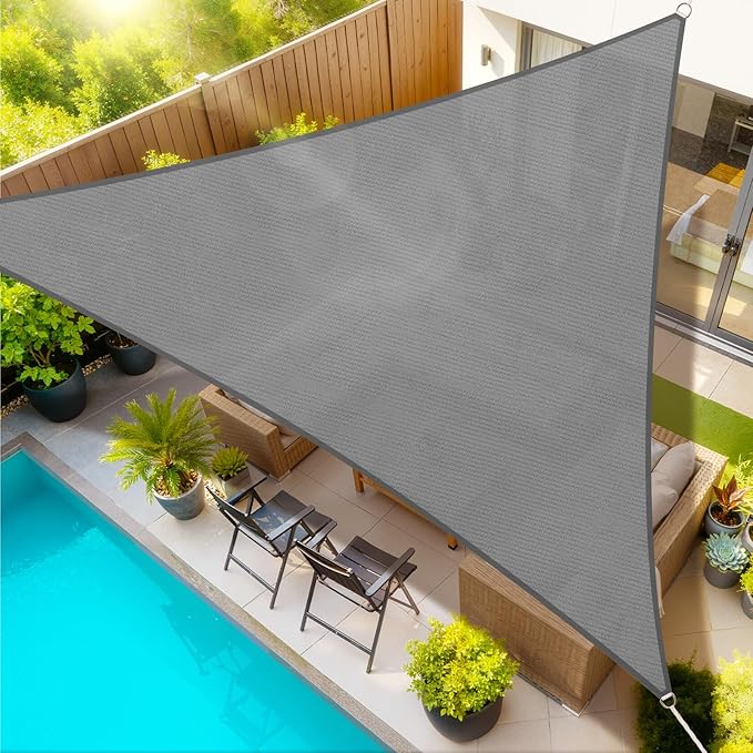 StorageTastic Triangle Sun Shade Sail - 12' x 12' x 12', UV Block Awnings for Patio Shade with Ropes Resist Wear, Tear & Fade, Breathable Sunshades for Outdoor Patio, Garden, Deck, Yard (Grey)