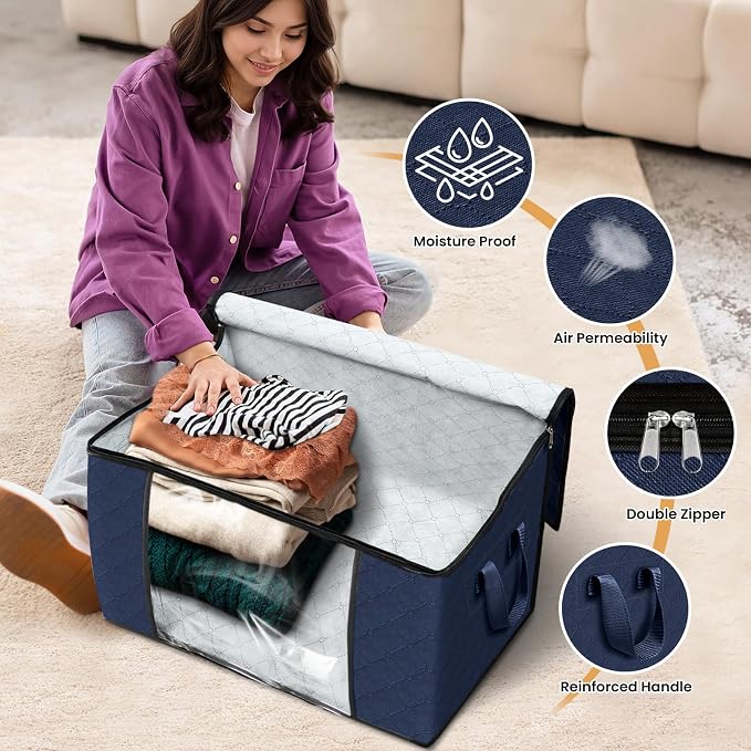 Fab totes 90L Clothes Storage, Foldable Thick Fabric Blanket Storage Bags