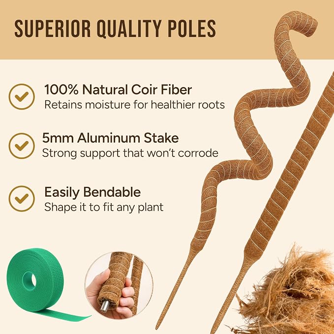 Moss Pole Monstera Plant Support, 2 Pack 48in Bendable Indoor Plant Stakes | Bendable Plant Stakes