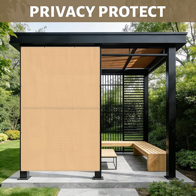 GNILLKO Sun Shade Cloth with Grommets, 8' x 10' Waterproof Pergola Shade Cover Canopy, Garden Shade Cloth for Patio, Outdoor, Garden, Backyard(Khaki)