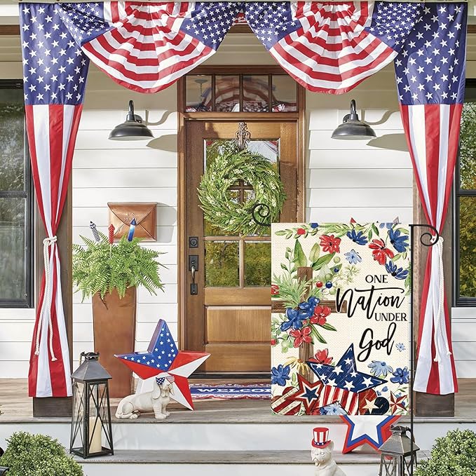 AVOIN colorlife Memorial Day Patriotic 4th of July Garden Flag 12x18 Inch Double Sided Outside, Flowers Cross Yard Outdoor Decoration