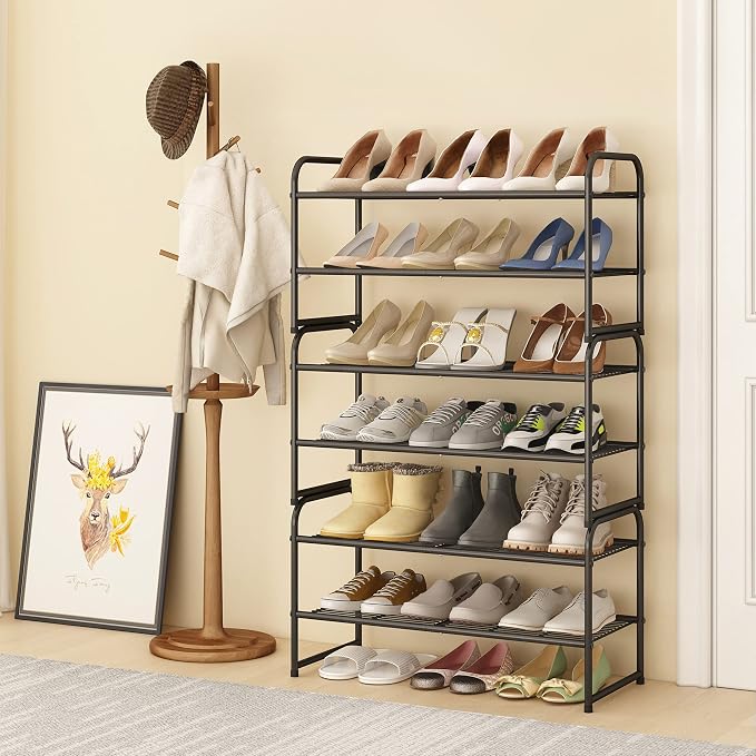 Simple Trending 2-Tier Stackable Shoe Rack, Black