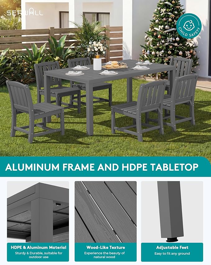 SERWALL Outdoor Dining Chairs Set of 2, All-Weather HDPE Patio Armless Chairs, Grey