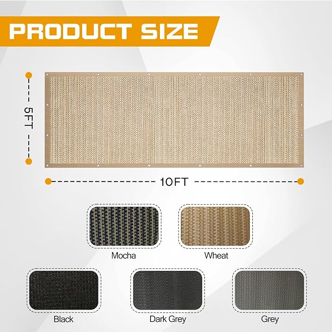 5'x 10' Sun Shade Cloth with Bungee Balls, Sand Outdoor Pergola Shade Cover with Grommets, 90% UV Block Privacy Screen for Patio, Garden, Backyard