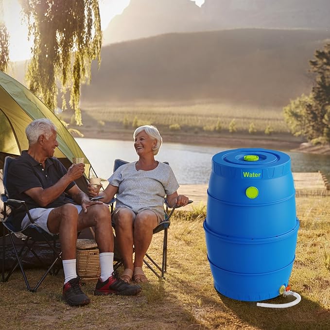 EJWOX 50 Gallon Blue Water Storage Barrel, BPA-Free Rainwater Collection Drum with Spigot, Stackable UV-Resistant Durable PP (Polypropylene) Barrel for Emergency Drinking Water & Gardening