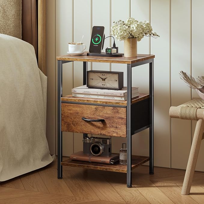 SUPERJARE Nightstand Set of 2 with Charging Station, USB-C Port, End Tables