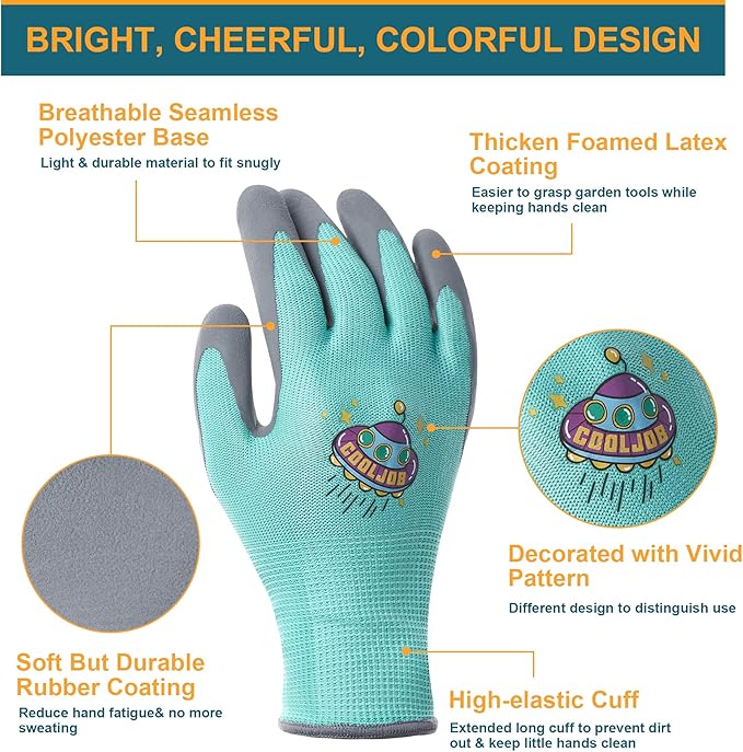 COOLJOB 36 Pairs Kids Gardening Gloves for Little Kid Age 3-5, Toddler Boys Girls Grippy Rubber Coated Children Work Gloves, Assorted Colors, Small