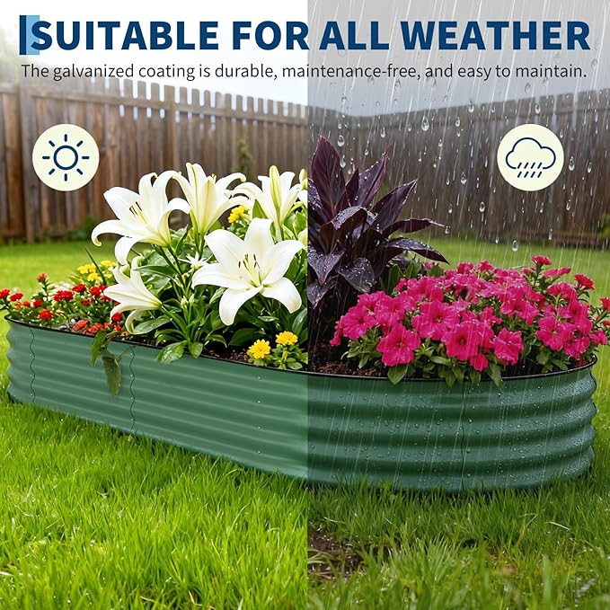 GarveeLife 10x4x1.5 ft Galvanized Raised Garden Bed - 18“ Tall Metal Planter Box for Vegetables, Flowers, Herbs, Rust-Resistant Outdoor Garden Box, Easy Assembly Raised Beds for Gardening, Green