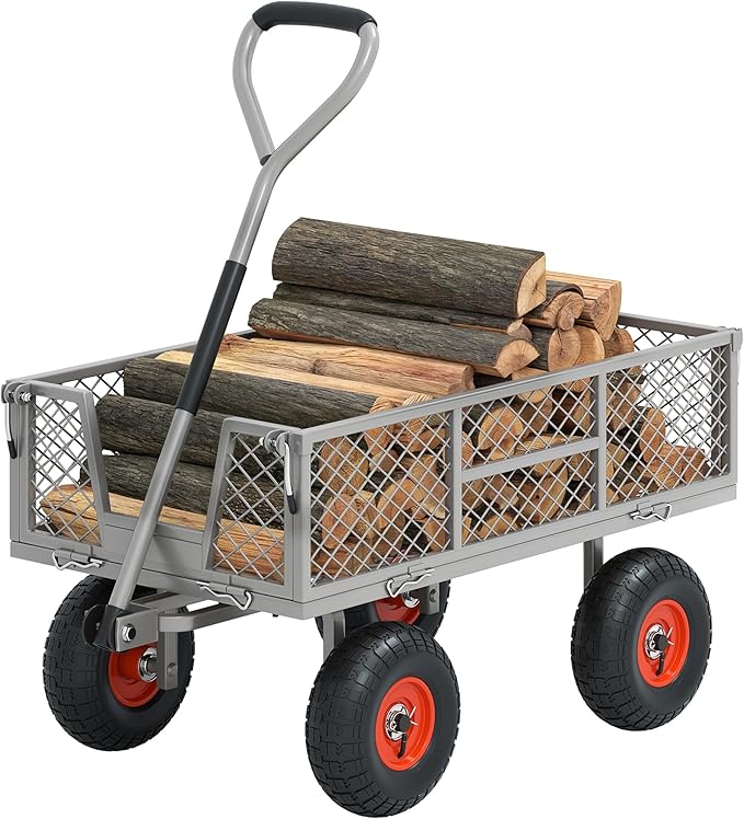 Autodaya Heavy Duty 900 lbs Capacity Garden Cart Wagon with 10" Pneumatic Tires & Removable Mesh Sides - 180° Rotating Handle, 4 Cu.Ft Utility Wagon for Yard, Garden, Hauling, All Terrain Outdoor Use