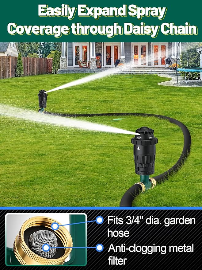 Adjustable Spray Coverage Sprinklers for Yard - Sturdy Aluminum Alloy Spike & 5 Spray Patterns Lawn Sprinkler, Efficient Irrigation System for Medium Large Garden Uneven Ground, 2 Pack