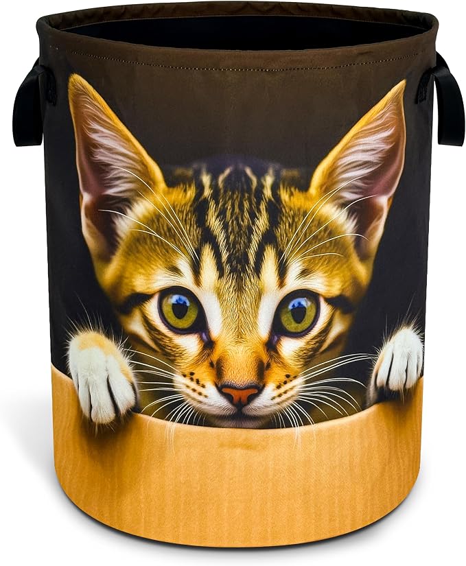 Cute Cat Pet Laundry Basket Foldable Waterproof Hamper 18.9 x 16.5 Inch