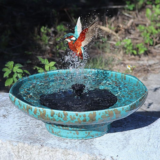 Solar Fountain Ceramic Bird Bath,Bird Bath for Outside,Outdoor Fountain BirdBaths,Garden and Home Décor.