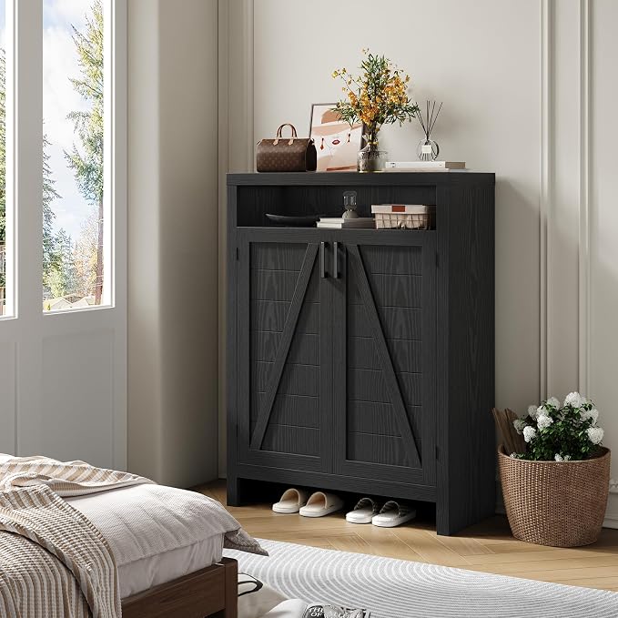 ONBRILL 6-Tier Shoe Cabinet with Doors,Farmhouse Shoe Storage Cabinet,Black