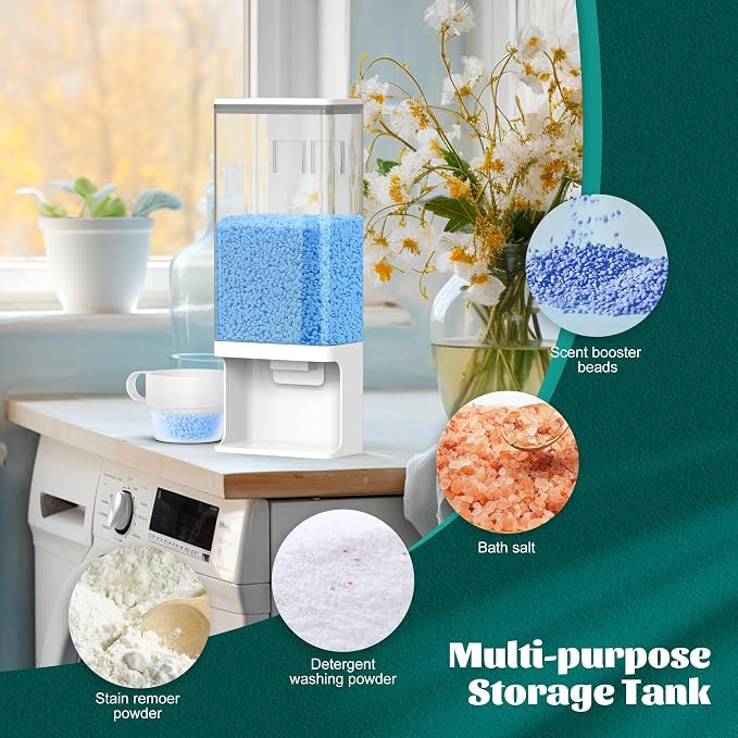 52.5 OZ Wall-Mounted Laundry Detergent Dispenser for Laundry Room | Scent Booster Beads Dispenser for Softener Beads Rice Storage Organization