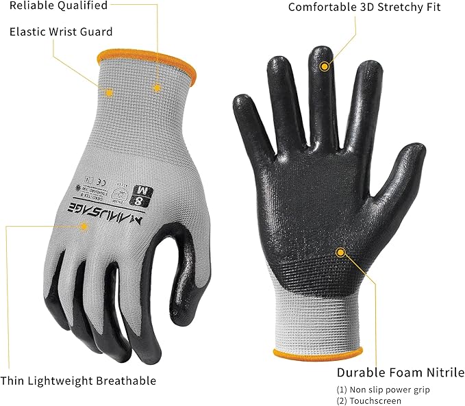 MANUSAGE Safety Work Gloves - Protective Glove for Men & Women - Ultrathin Hand Protection - For Construction, Gardening, Landscaping - Grey - Size XXL - 24 Pairs