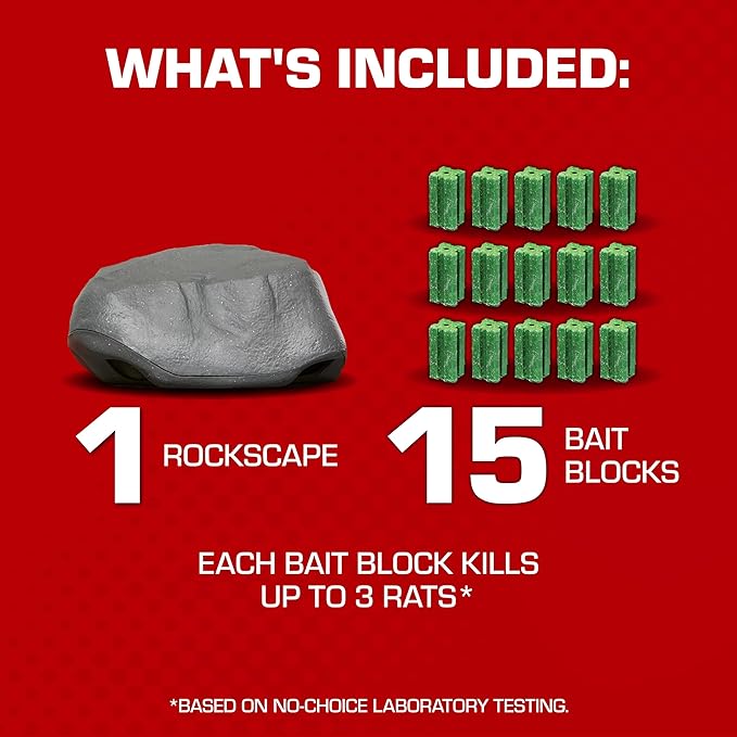Tomcat Rat & Mouse Killer Refillable Rockscape Bait Station | 1 Refillable Station and 15 Block Baits, Discreetly Place Outdoors, Kid & Dog Resistant