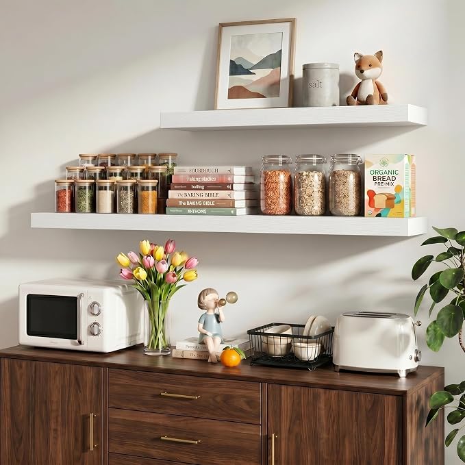 Vivelove 30 Inch Floating Shelves Wall Mounted for Display, 6.5 Deep Duty Shelves with Invisible Brackets for Living Room,Bedroom,Kitchen, Bathroom Storage & Decor,30" Wx6.5 Dx1.4 H - White