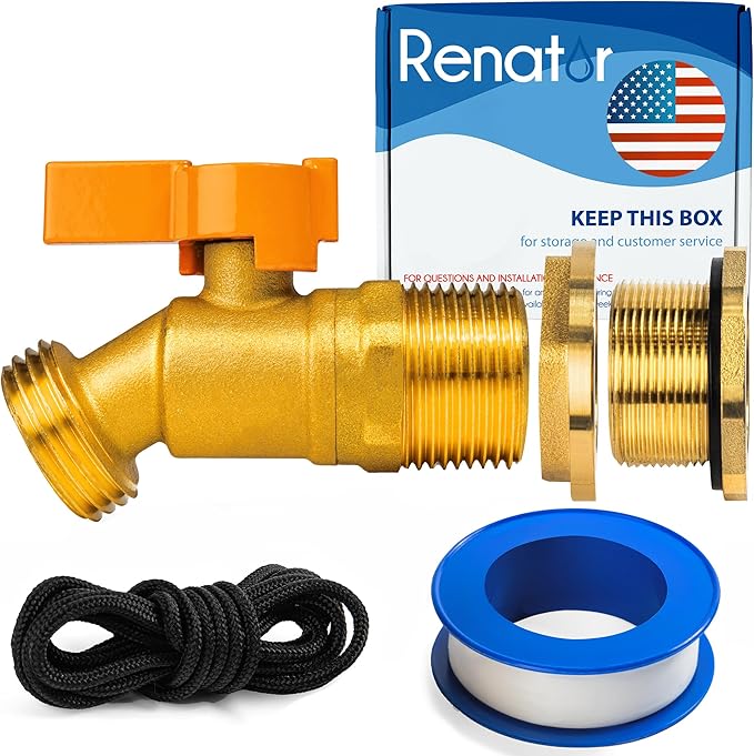 Brass Rain Barrel Spigot Kit. Lead-Free Compliant. 3/4 Inch Quarter Turn Ball Valve. Rain Barrel Kit for Any Including 5 55 Gallon Drum Spigot Bucket, with Bulkhead Fitting, Tape P72-02330G