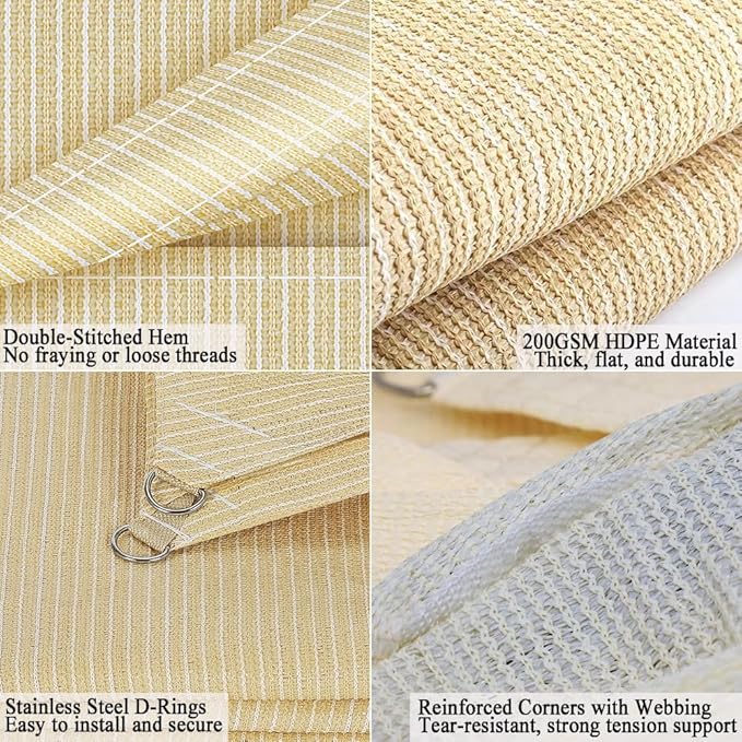 Sun Shade Cloth 12x20 FT, UV Block Outdoor Patio Shade Cover, Permeable and Tear Fade Resistant Rectangle Sunshade Fabric for Backyard, Porch, Pergola, Yard, Deck, Garden, Sand