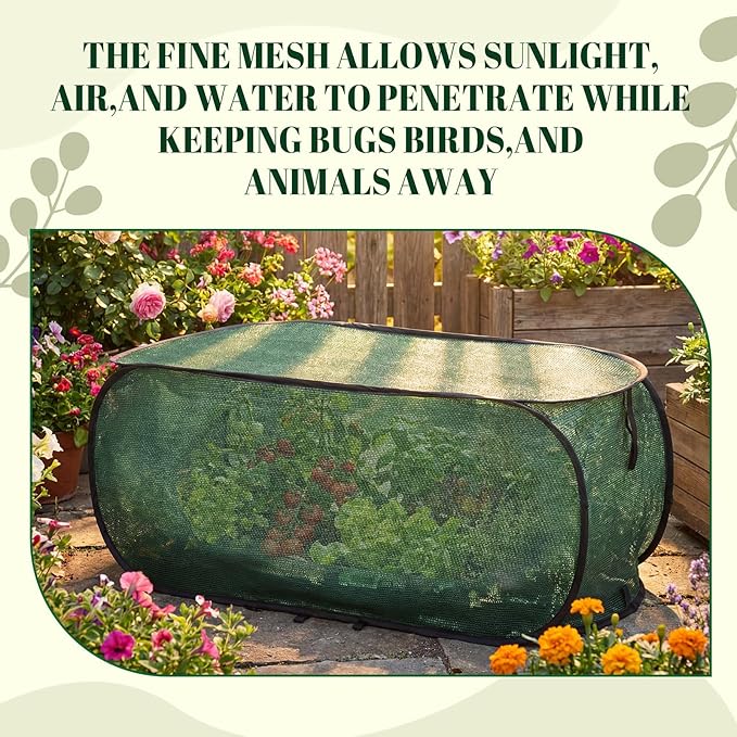2 Pack 39 x 18 x 16 in Pop up Garden Plant Shade Tent 80% UV Resistant Plant Shade Net Foldable Crop Cage Cloth with Stakes for Outdoor Vegetable Fruit Protector Sun Protection Easy Setup