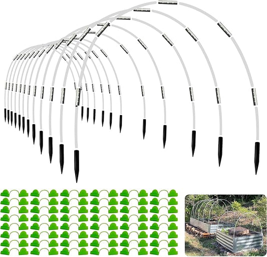 8FT Garden Hoops Grow Tunnel Kit - Rust-Free Fiberglass Frame for Raised Beds, 72pcs - DIY Plant Support for Garden Netting, Vegetable Garden Hoops Kit, Row Covers, and Greenhouse Hoops