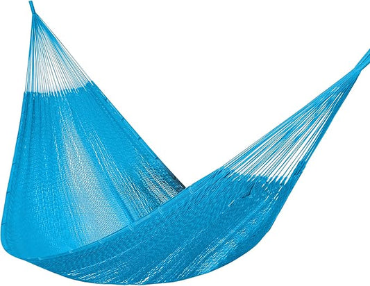 PNAEUT Handwoven Mayan Hammock, Thick Soft Rope Double Hammock for Outdoor Outside & Indoor, 600 lbs Capacity Heavy-Duty, Includes Tree Straps, Carabiners & Carrying Bag (Glacial Lake Blue, X-Large)