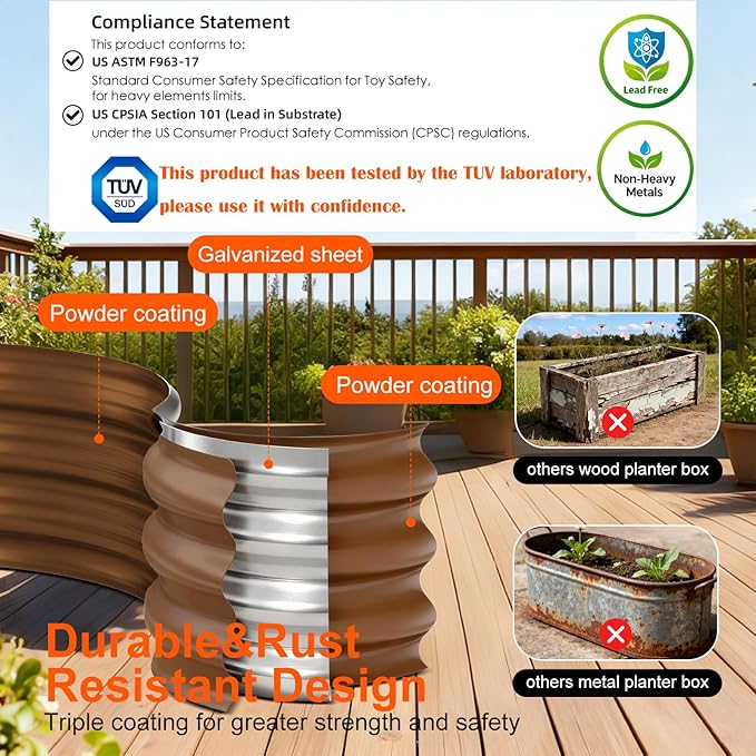 Rakukiri Raised Garden Bed Outdoor 2 Sets Oval Large Coating Metal Planter Box with No Heavy Metal for Vegetables, Flowers, Herbs