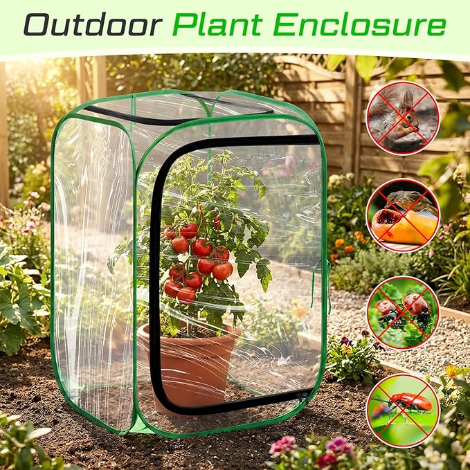 2 Pack Pop up Plant Enclosure Cover Foldable Clear PVC Mini Greenhouse for Freeze Protection with Zipper Door 24 x 24 x 36 Inch Garden Plant Cover Protect Fruit Vegetable Fruit from Bird Pest