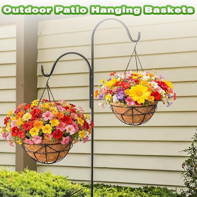 2 Pack 12 Inch Metal Outdoor Hanging Baskets Black Heavy Duty Hanging Planters with Coco Liners for Indoor Outdoor Plants Gardens Patios Terraces（Geometric）