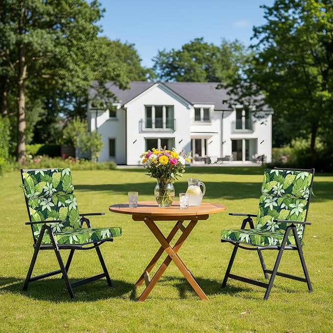 DYTXIII Outdoor High Back Chair Cushions Set of 2, 44"x22" Water Repellent Patio Seat Cushions with Elastic Sponge, All Weather Chair Pads for Rocking, Dining Chairs, Patio Furniture - Jungle Leaves