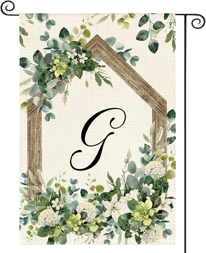 AVOIN colorlife Initial Letter G Monogram Garden Flag 12x18 Inch Double Sided Outside, Spring Floral Family Last Name Yard Decoration