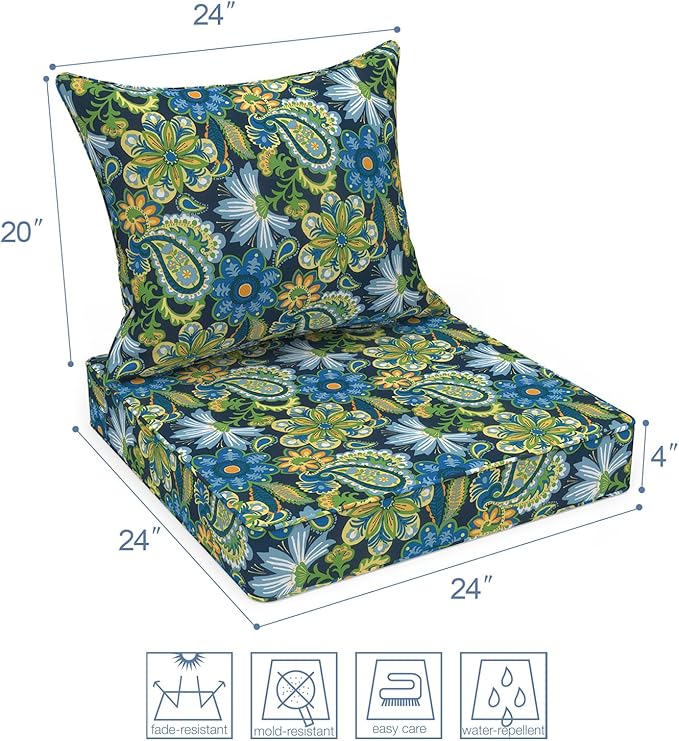 LVTXIII Outdoor Deep Seat Cushion 22"x22"x4" Patio Seat and Back Cushion Set Seasonal Chair Cushion for Dining Arm Chairs, Wicker Chairs and Garden Furniture Decoration, Flower Child