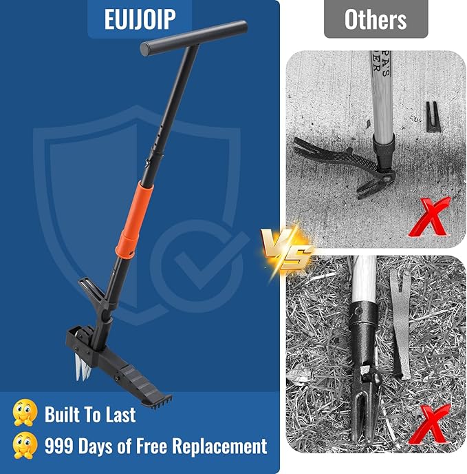 Stand Up Weed Puller with Quick-Release Ejector& Foot Pedal-Easily Remove Weeds Root Without Bending, Pulling or Kneeling! 41" Adjustable T-Handle, 4-Claw Steel Head Tool for Effortless Garden Weeding