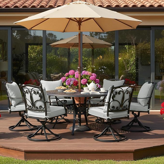 Summsun Patio Cushions for Outdoor Furniture, Faux Linen Water Resistant Backrest and Deep Seat Cushion Set with Non-Slip Bottom, Ties, Removable Cover, 24 x 24 Inch, Light Grey, Set of 4