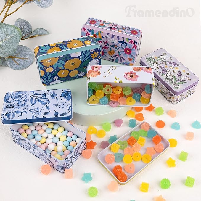 Framendino, 5 Pack Mini Tin Tinplate Coin Boxes Floral Pattern Small Trinket Jewelry Storage Case Containers Box with Lid for Bead (Random Color)