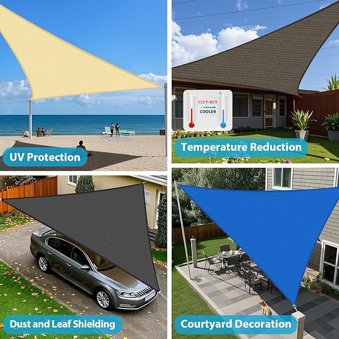 Amagenix Sun Shade Sail 6'X6'X6' Curved Edge Outdoor Shade Canopy Light Grey Breathable 95% UV Block Shade Cloth for Patio Garden Backyard (We Make Custom Size)