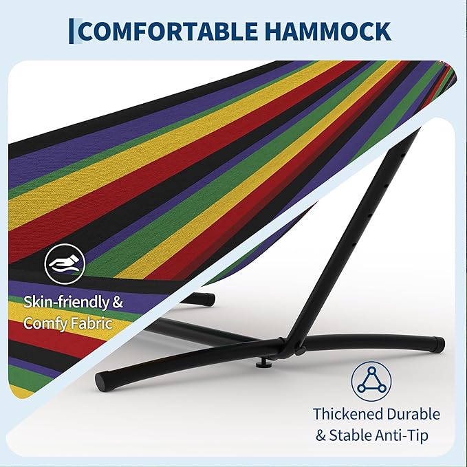 Double Hammocks with Stand for Outside, Portable Space Saving Heavy-Duty Steel Stand for Indoor Outdoor Patio with Carrying Bag, 450 lbs Capacity